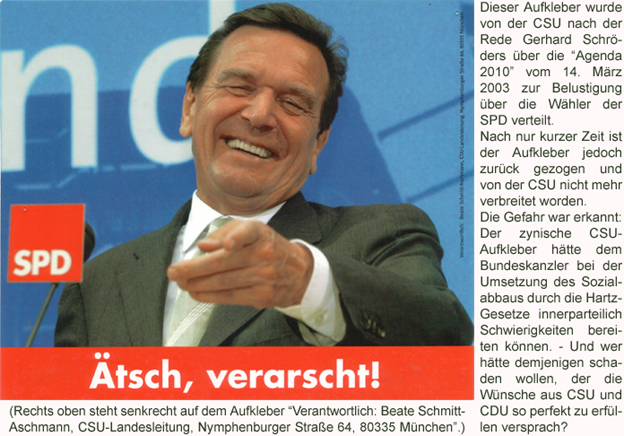 Ein Aufkleber der CSU zur Belustigung ber die SPD-Whler